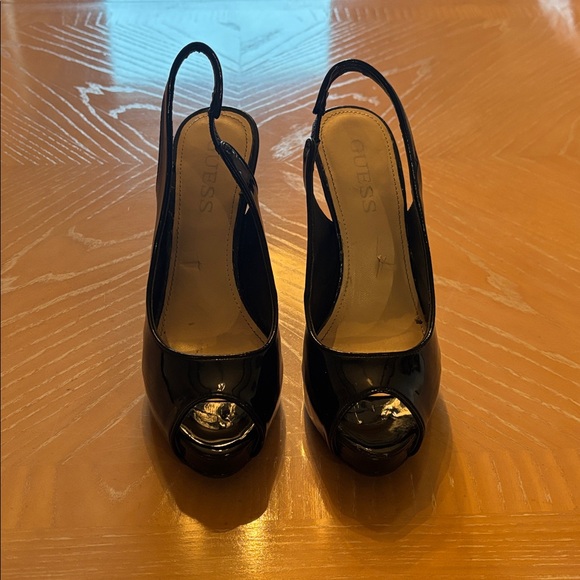 Guess Glossy Black Slingback Heels - Picture 1 of 7